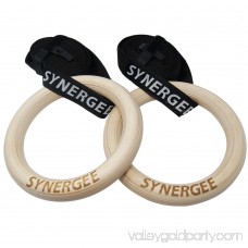 Synergee 9.25 Diameter Wood Olympic Gymnastics Rings With Adjustable Straps